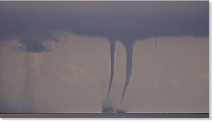 Twin waterspouts swirl off the coast of Palm Beach, Florida on Aug. 22, 2024.