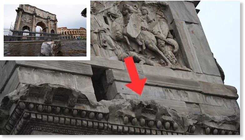 Arch of Constantine damaged by lightning (Image: X)
