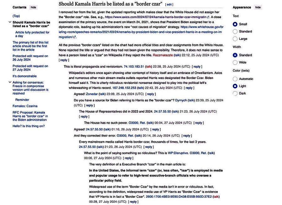 kamala harris wiki page edits