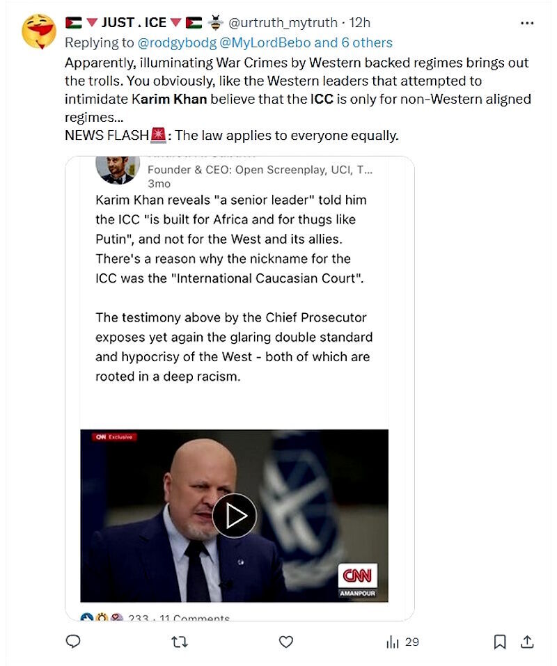 karim khan ICC tweet threats western governments