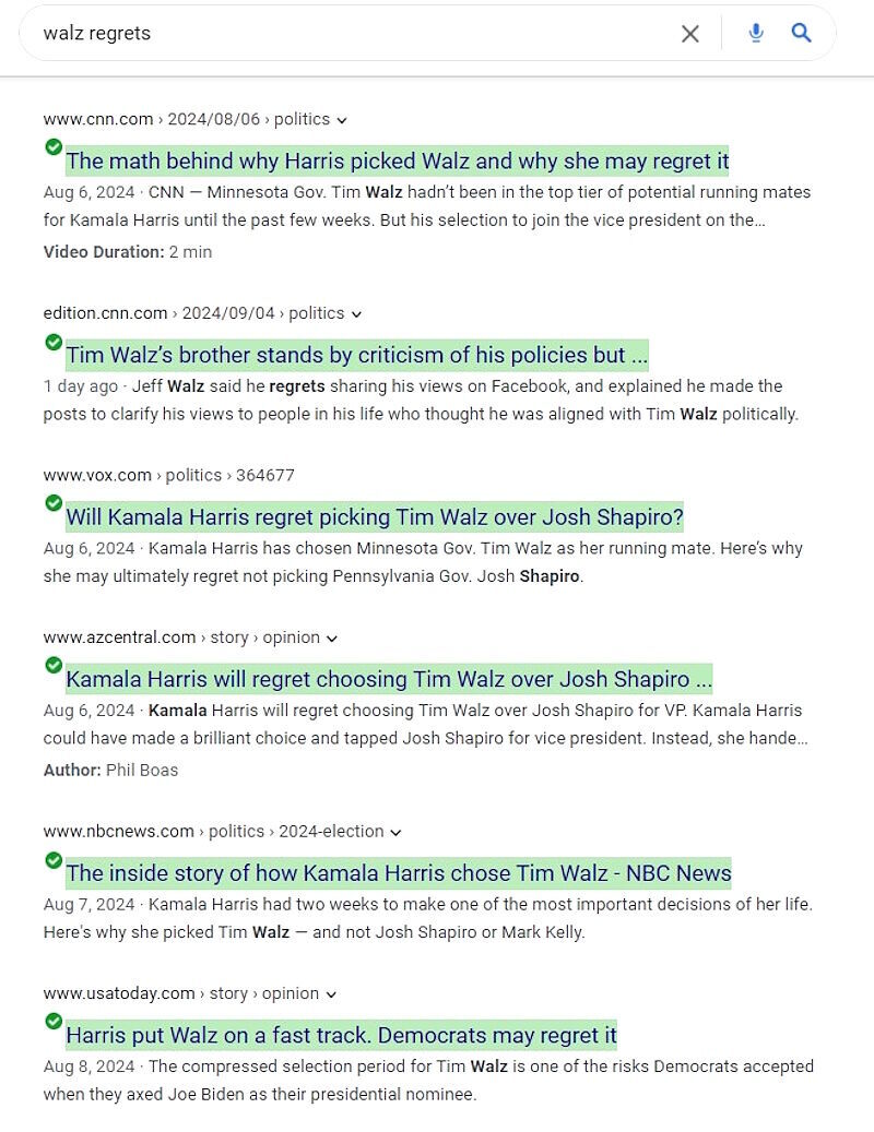 google search walz regrets