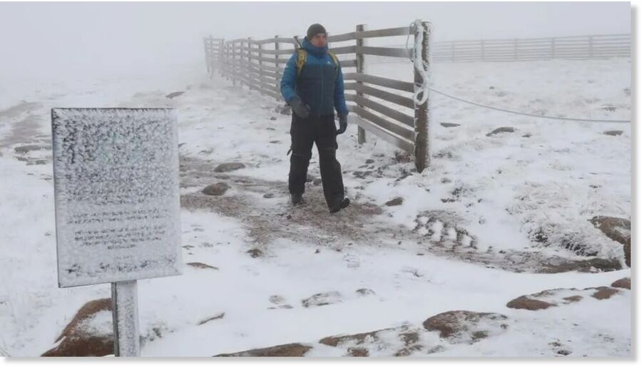 Click to enlarge Mountain ranger Ruari Macdonald in snow at CairnGorm Mountain ski centre near Aviemore on Wednesday