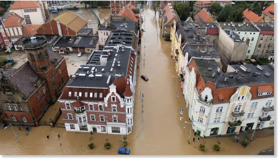 A flooded area in Nysa, Poland