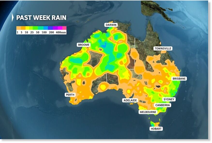 Click to enlarge Most of Australia has observed rain during the past week,