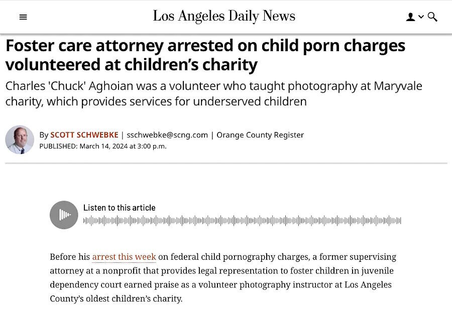 Click to enlarge LA Daily News headline attorney child porn