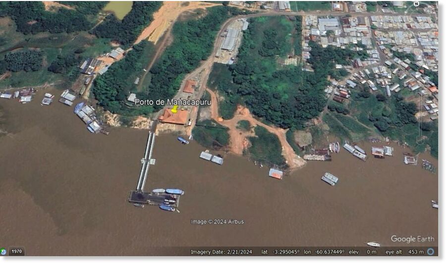 Google Earth image of the site of the 7 October 2024 landslide at Porto da Terra Preta, in Manacapuru, Brazil.