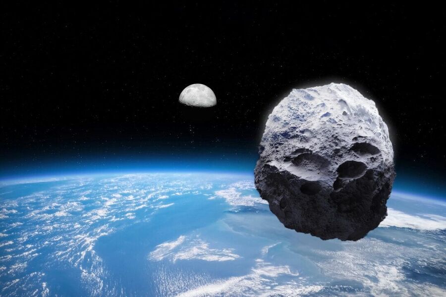 Click to enlarge An illustration by The Epoch Times shows an asteroid orbiting the Earth.