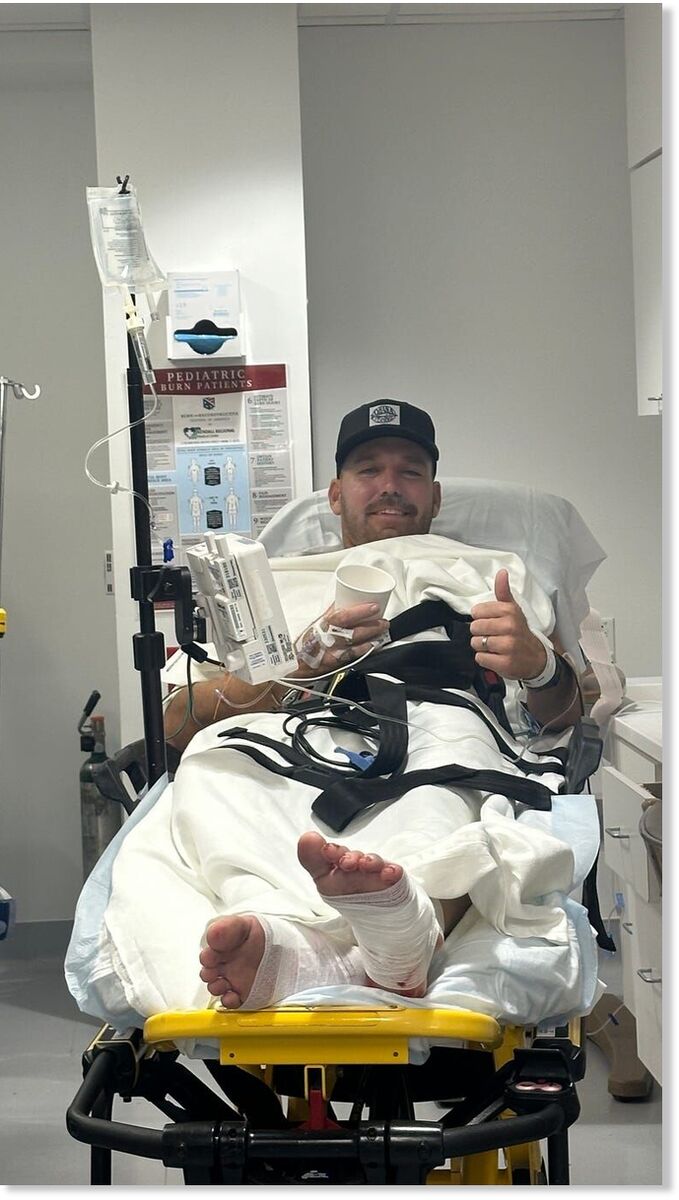 Click to enlarge Cole Taschman at Martin North Hospital after being bitten by a shark at Bathtub Beach in Stuart, Florida on Friday, Oct. 25, 2024.