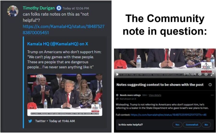 harris campaign censorship community notes