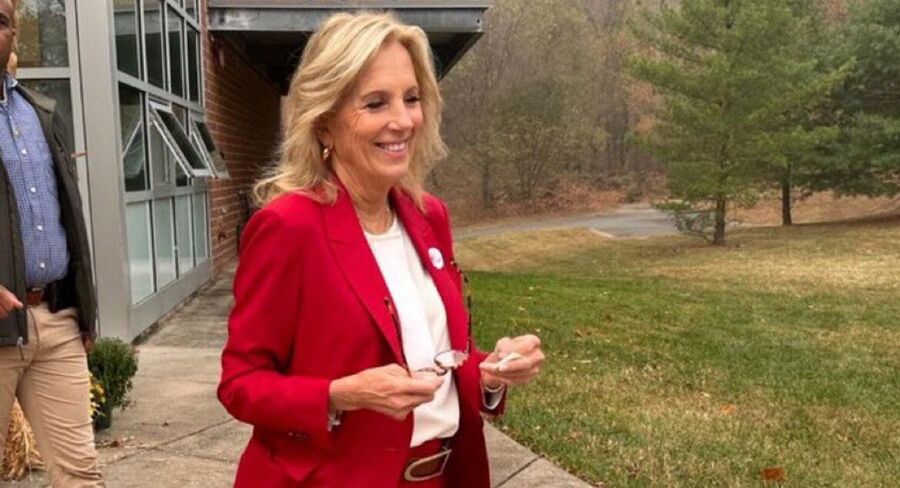 jill biden maga red suit election day