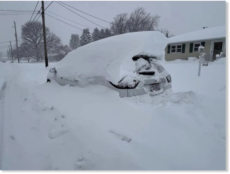 Lake-effect snow buried a vehicle in Pennsylvania's Millcreek Township.
