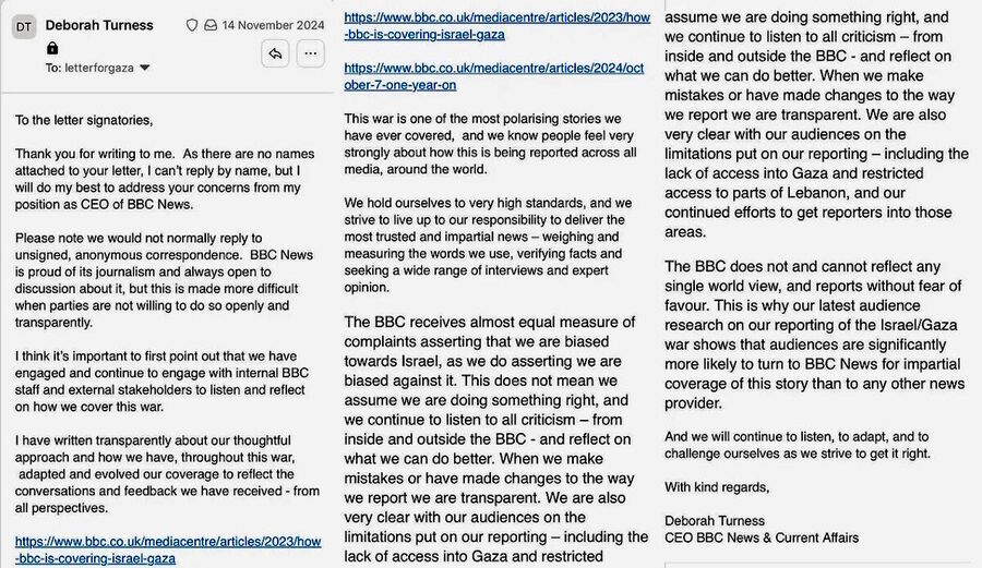 Click to enlarge bbc letter pro israel propaganda protest