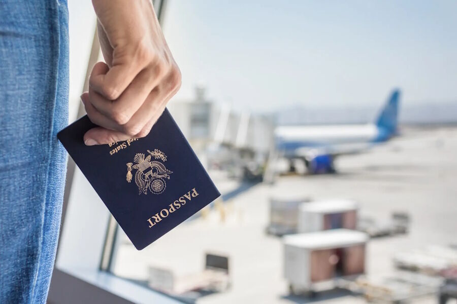 Click to enlarge man passport airport stock photo