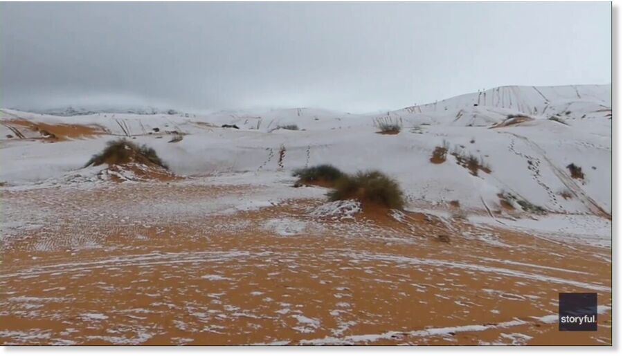 Algerian photographer Karim Bouchetata captured video of snow falling over parts of the Sahara Desert on New Year’s Day.
