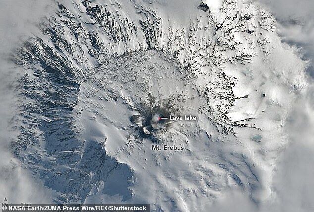 Click to enlarge mt erebus volcano antarctica satellite view