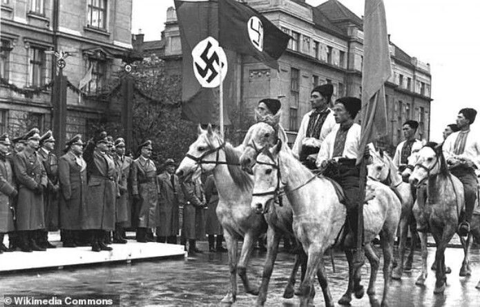 Click to enlarge Nazi parade in Stanislav, Ukraine