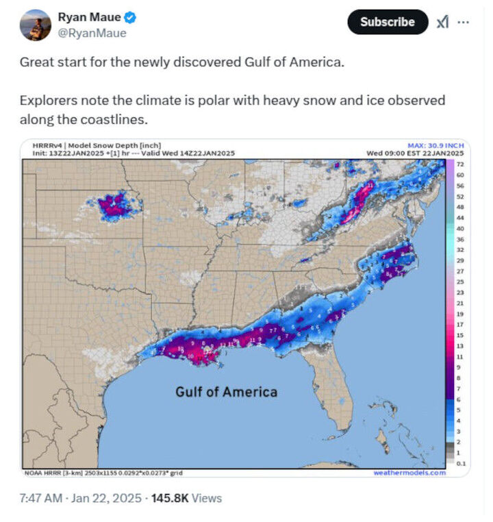 Freezing Southern US