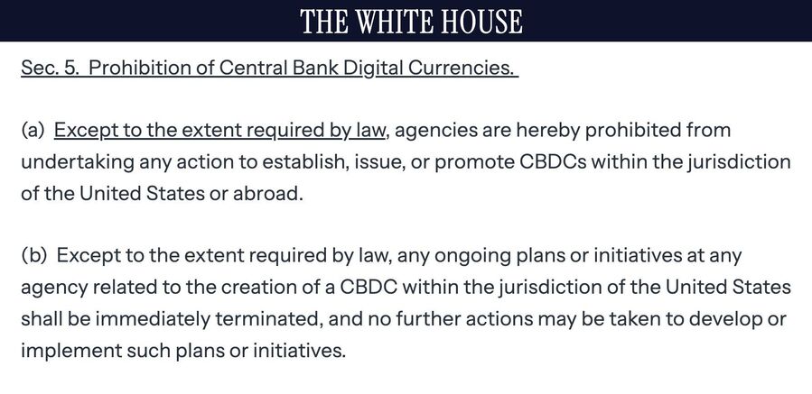 Strengthening American Leadership In Digital Financial Technology, CBDC ban