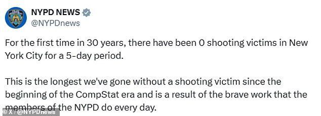 NYPD, New York no shootings