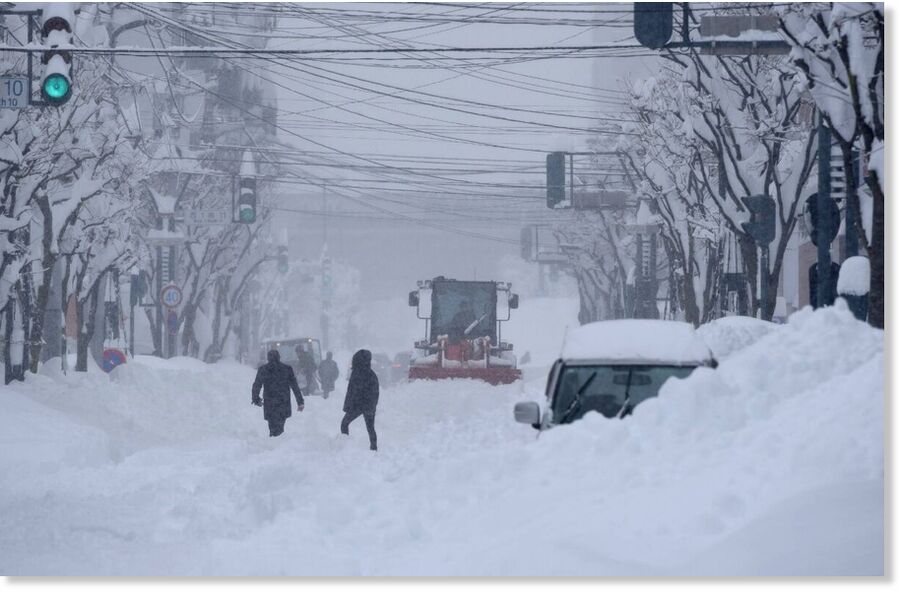 Snow-covered streets in Obihiro, Hokkaido, on Tuesday