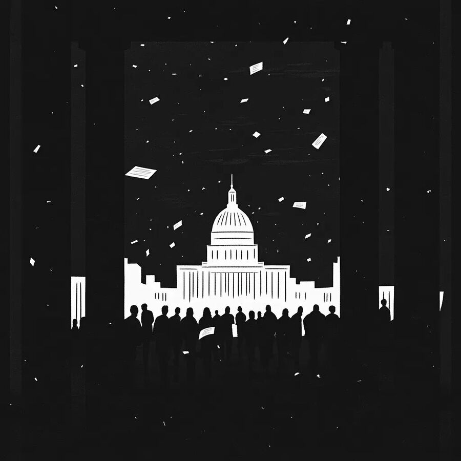 capitol building money rain graphic doge