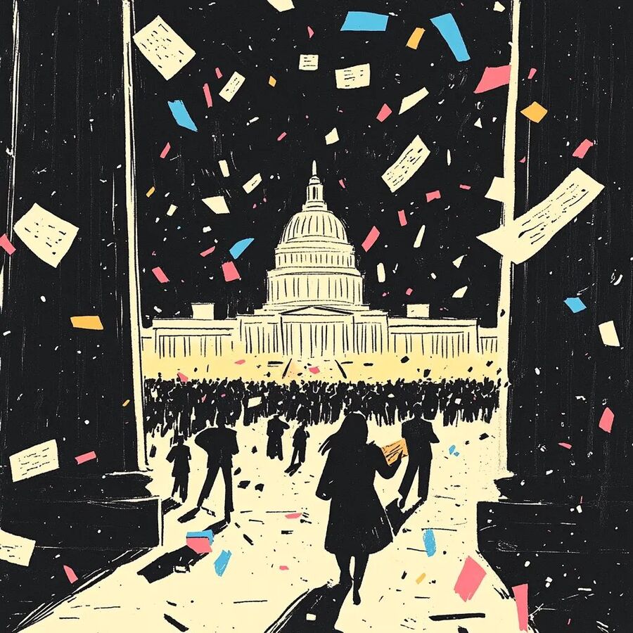 capitol building crowd graphic doge celebration
