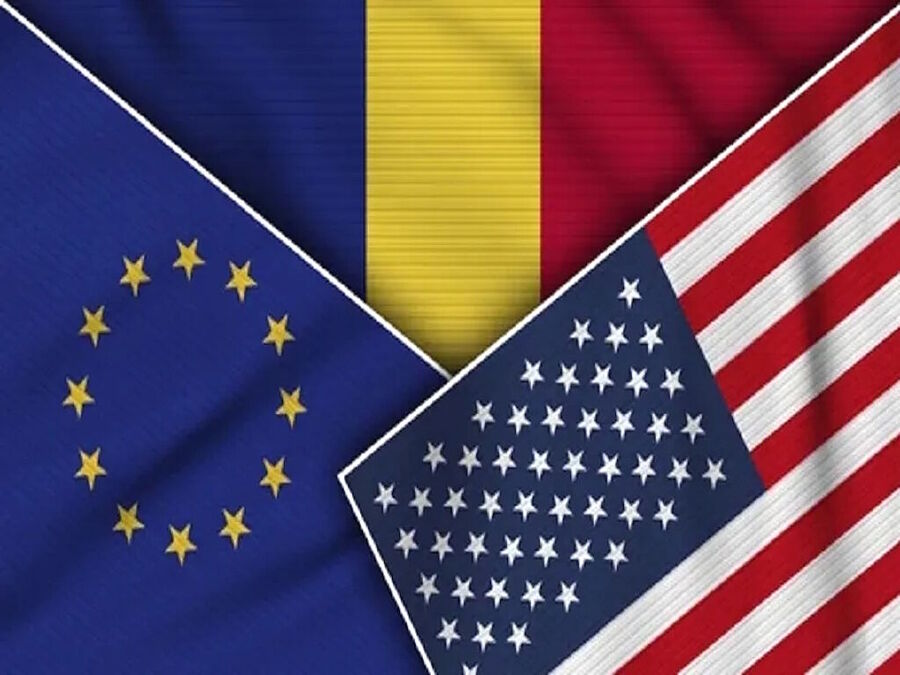 european union romania usa flags