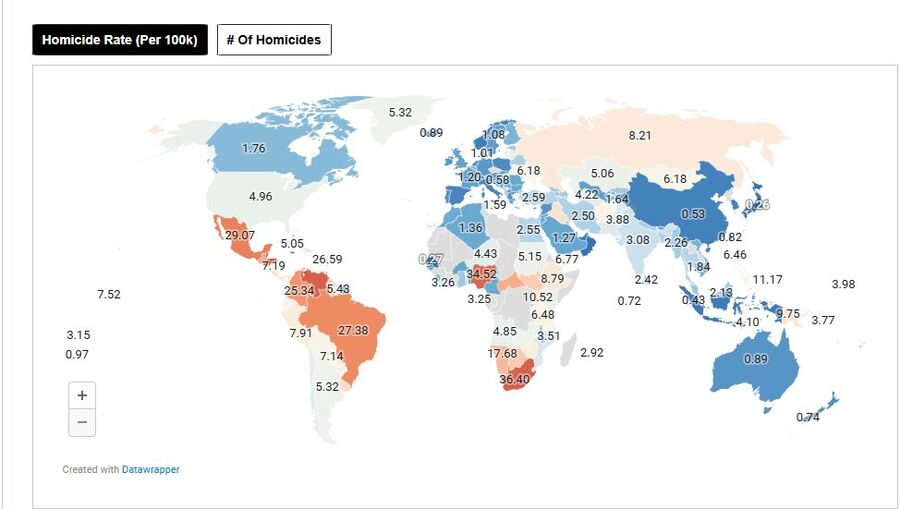 Click to enlarge Murder rates by country 2025