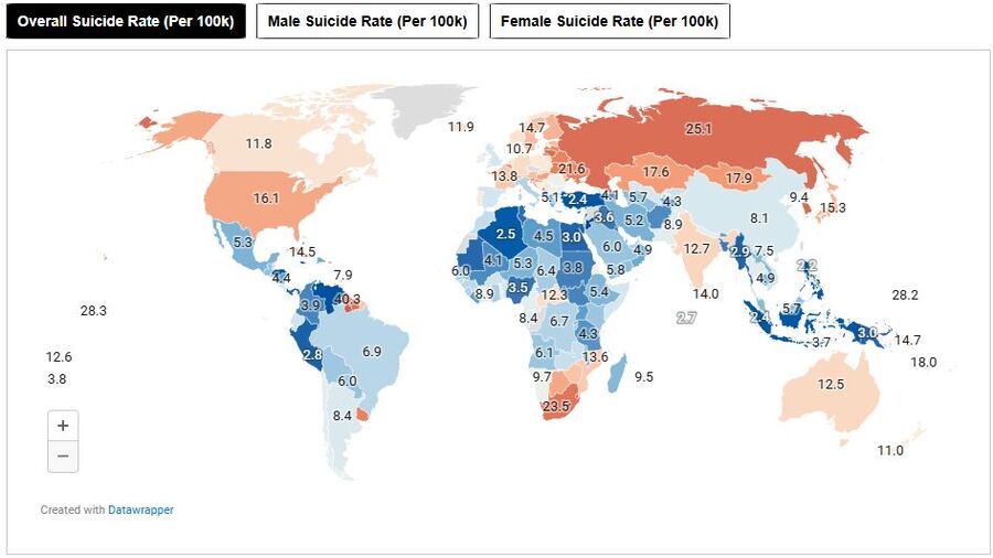 Click to enlarge Suicide rates in the world