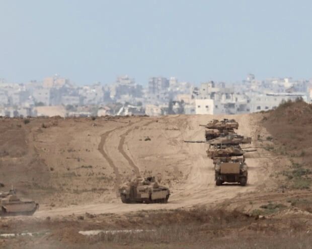 Israeli armoured vehicles on patrol inside northern Gaza in October 2024.