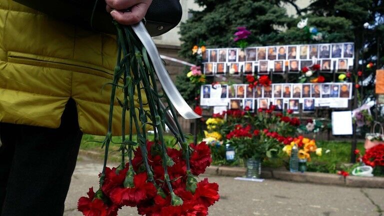 Click to enlarge A memorial to the victims of the 2014 Odessa massacre is seen in Odessa, Ukraine, on May 2, 2021.
