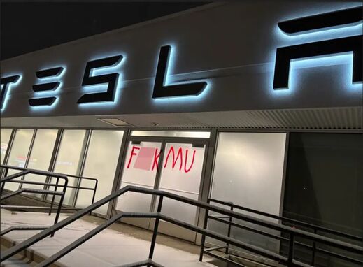 tesla musk trump vandalism terrorism