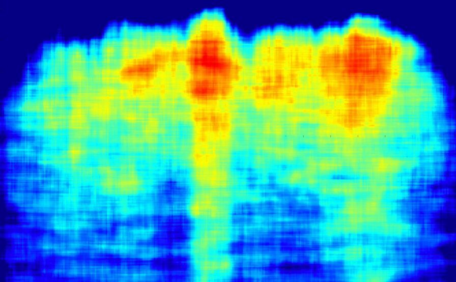 Click to enlarge Tomographic images showing internal artificial structures under the pyramid.