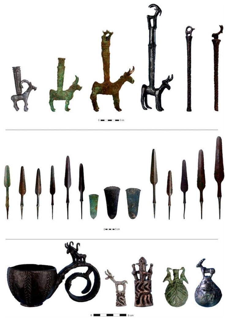 Click to enlarge metallic, copper-base grave goods