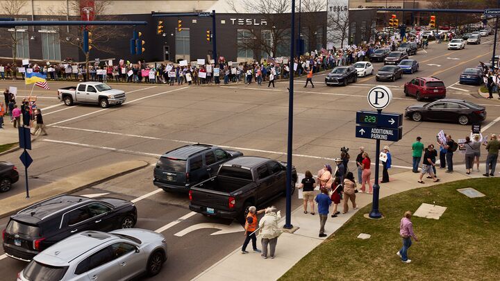 Click to enlarge Protesters Tesla Elon Musk