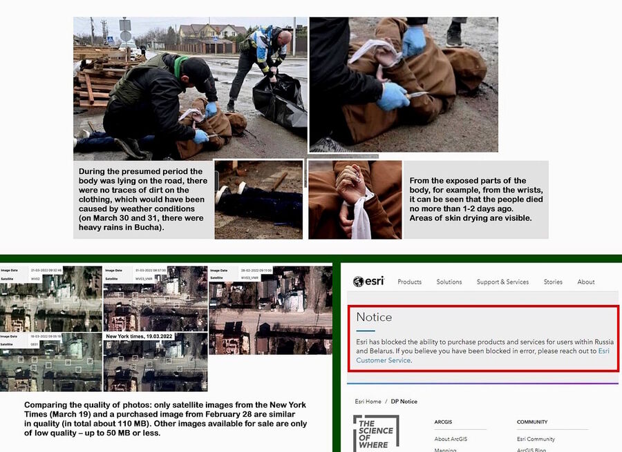 Click to enlarge collage bucha massacre media reports propaganda