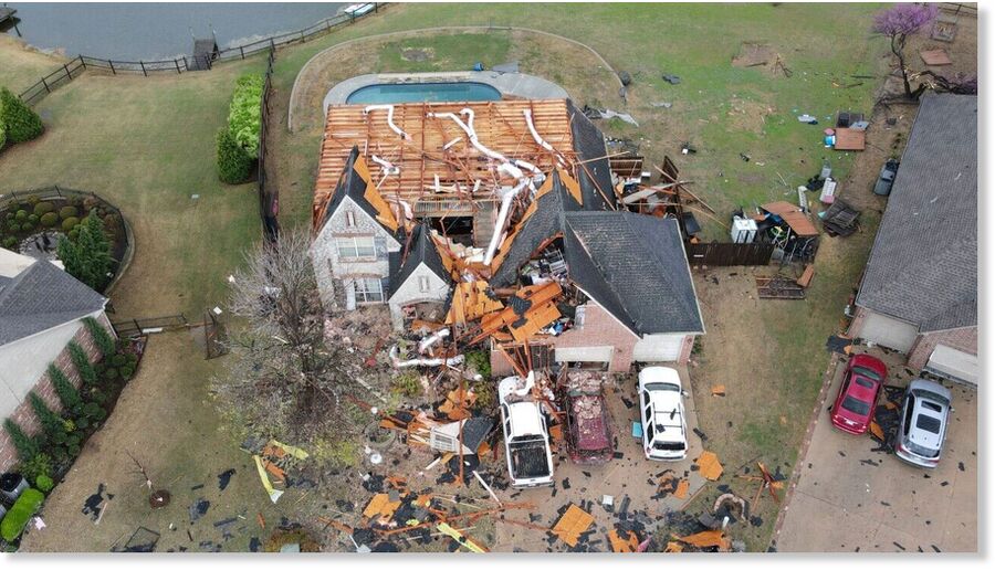 storm damage is shown off 96th Street North between Garnett Road and Mingo Road Wednesday, April 2, 2025, in Owasso, Okla.