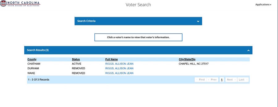 Click to enlarge alison riggs three vote registrations duplicate vote records