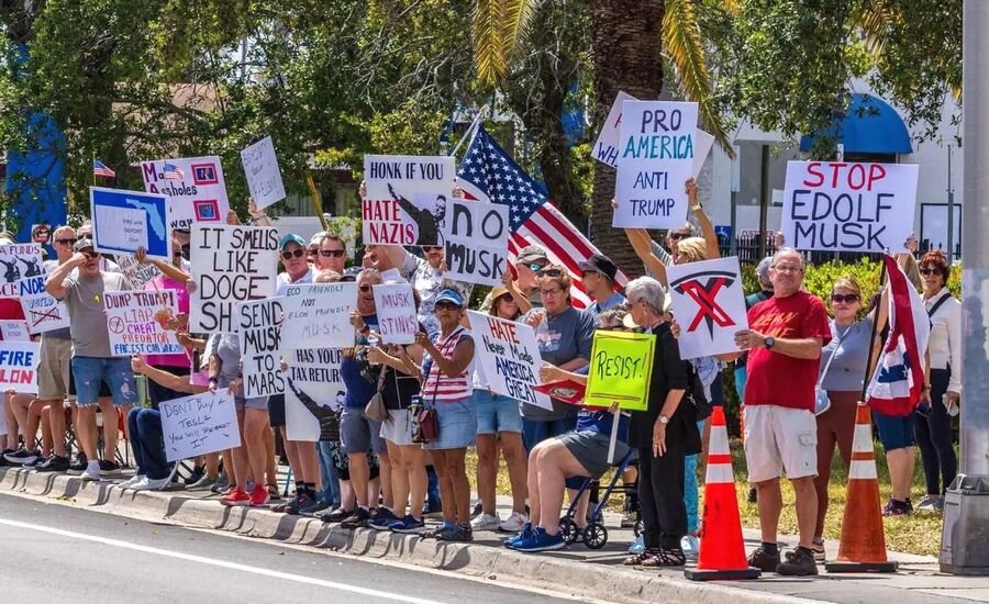 tesla protests musk color revolution
