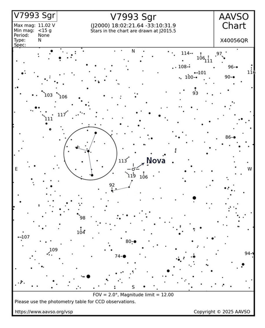 Click to enlarge Nova Sagittarii 2025 no. 3