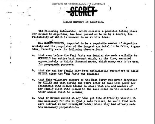 Click to enlarge CIA declassified memo Argentina Hitler