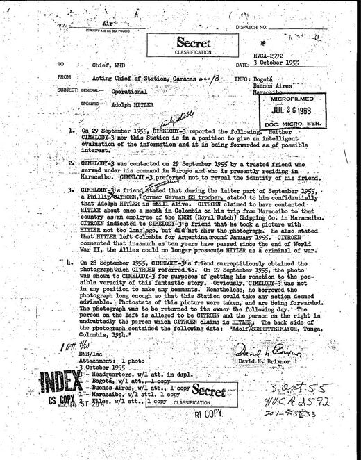 Click to enlarge CIA CIMELODY-3 Hitler Colombia