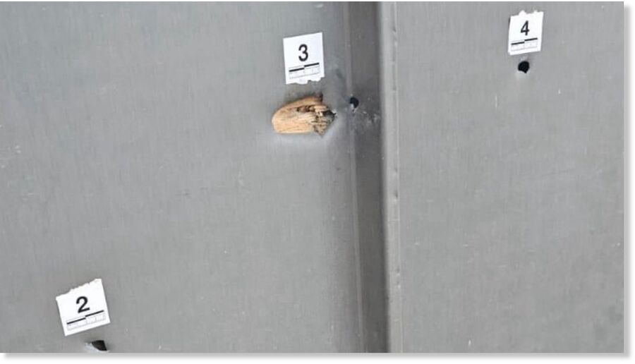 Click to enlarge Damaged caused by an automatic weapon to the exterior of La Farlede Prison near Toulon.