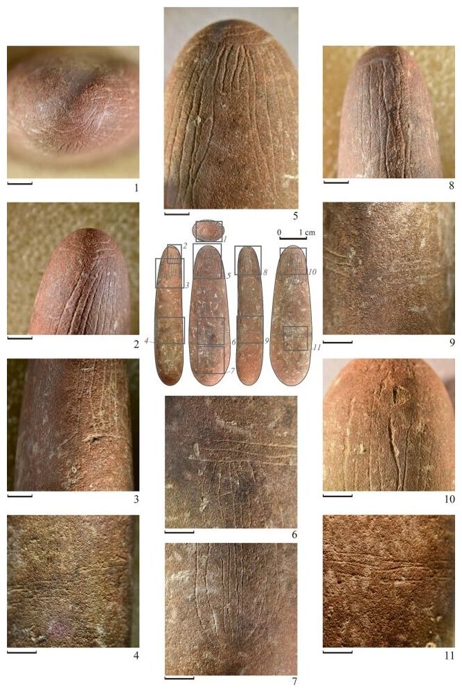 Click to enlarge Microphotographs of the Mesolithic stone figurine