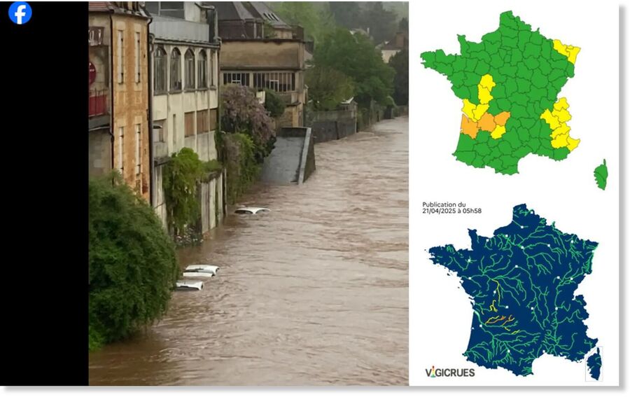 The flooding in Le Bugue (Dordogne) started to subside on Monday morning