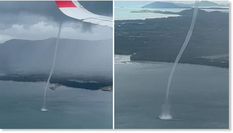 Plane passengers film incredible view of waterspout