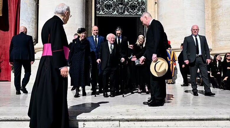 Irish President Michael D Higgins with his wife Sabina at the funeral of Pope Francis
