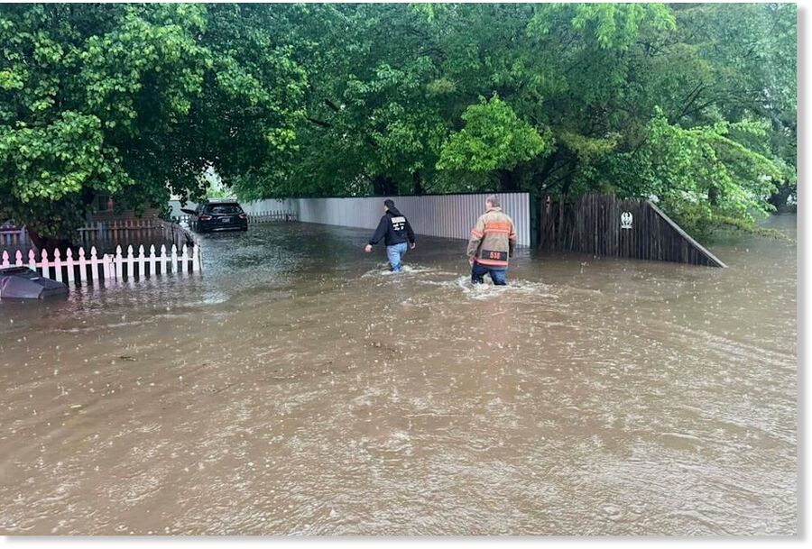 Click to enlarge This photo provided by the Lexington Fire Department shows flooding in Lexington, Okla., Wednesday, April 30, 2025. Several people were evacuated from their homes due to flooding