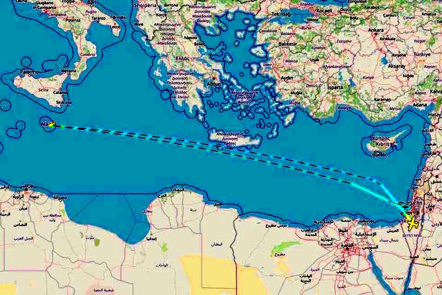 Click to enlarge tracking israel drone attack flotilla malta