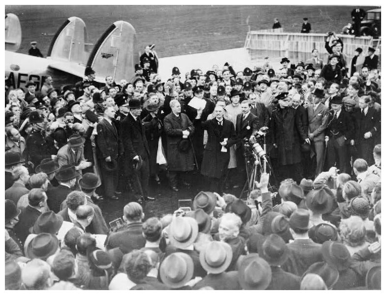 Click to enlarge Neville Chamberlain’s triumphant return from Munich